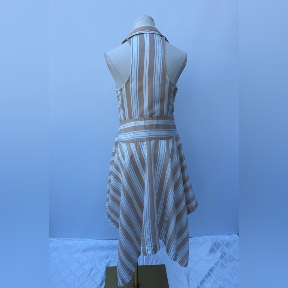 Anthropologie Maeve Asymmetrical  Wrap Shirt Dress Neutral Striped Collar SZ 6P - Picture 6 of 15